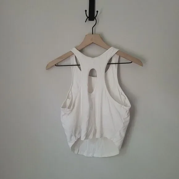 All In Motion Ribbed High Neck Racerback Cropped Tank Top in Cream Size XL - Picture 2 of 5